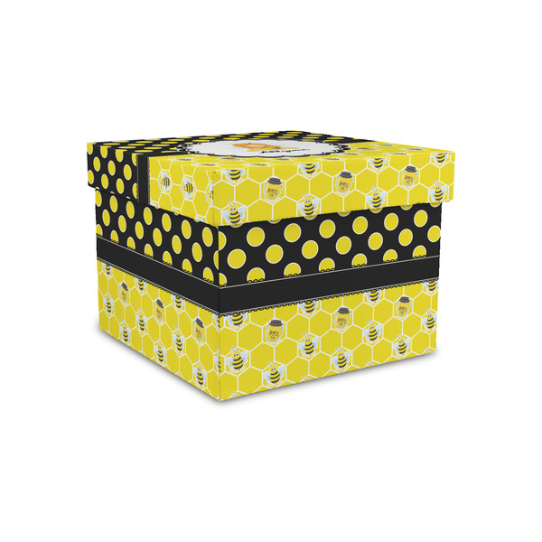 Custom Honeycomb, Bees & Polka Dots Gift Box with Lid - Canvas Wrapped - Small (Personalized)