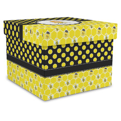 Honeycomb, Bees & Polka Dots Gift Box with Lid - Canvas Wrapped - X-Large (Personalized)