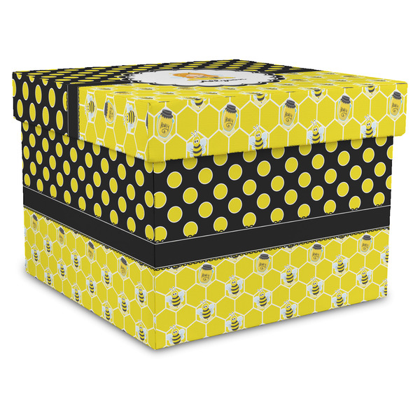 Custom Honeycomb, Bees & Polka Dots Gift Box with Lid - Canvas Wrapped - X-Large (Personalized)