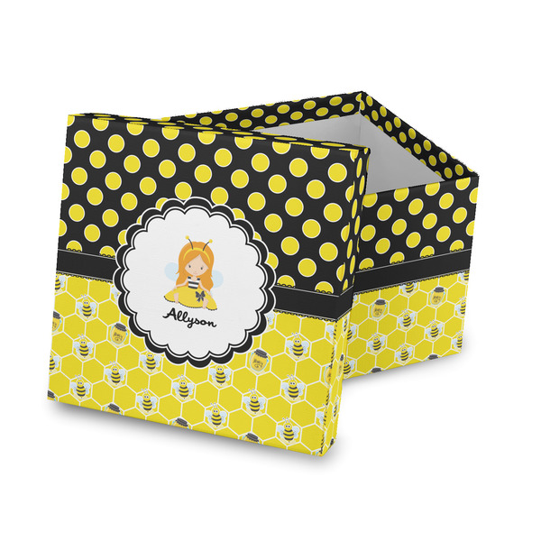 Custom Honeycomb, Bees & Polka Dots Gift Box with Lid - Canvas Wrapped (Personalized)