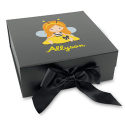 Honeycomb, Bees & Polka Dots Gift Box with Magnetic Lid - Black (Personalized)