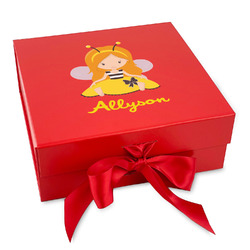 Honeycomb, Bees & Polka Dots Gift Box with Magnetic Lid - Red (Personalized)