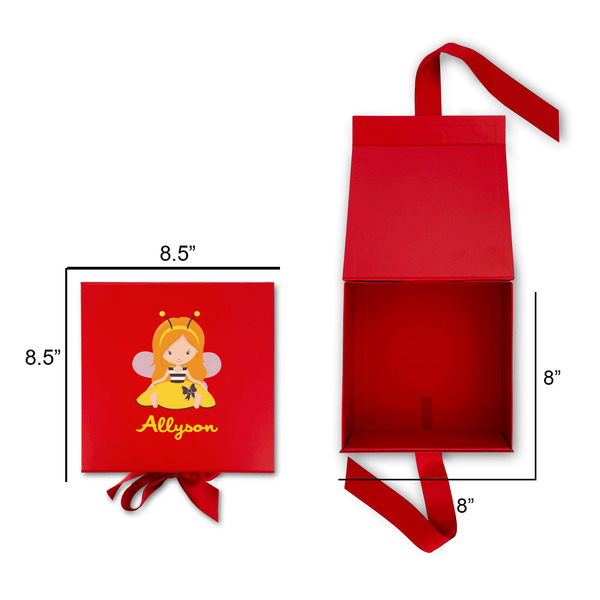 Honeycomb, Bees & Polka Dots Gift Boxes with Magnetic Lid - Red - Open & Closed