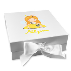 Honeycomb, Bees & Polka Dots Gift Box with Magnetic Lid - White (Personalized)