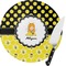 Honeycomb, Bees & Polka Dots Round Glass Cutting Board - Medium (Personalized)
