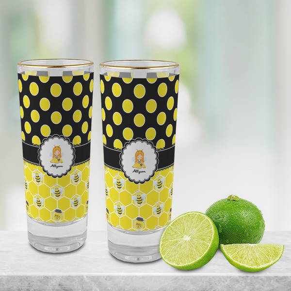 Honeycomb, Bees & Polka Dots Glass Shot Glass - 2 oz - LIFESTYLE