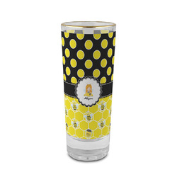 Honeycomb, Bees & Polka Dots 2 oz Shot Glass -  Glass with Gold Rim - Set of 4 (Personalized)