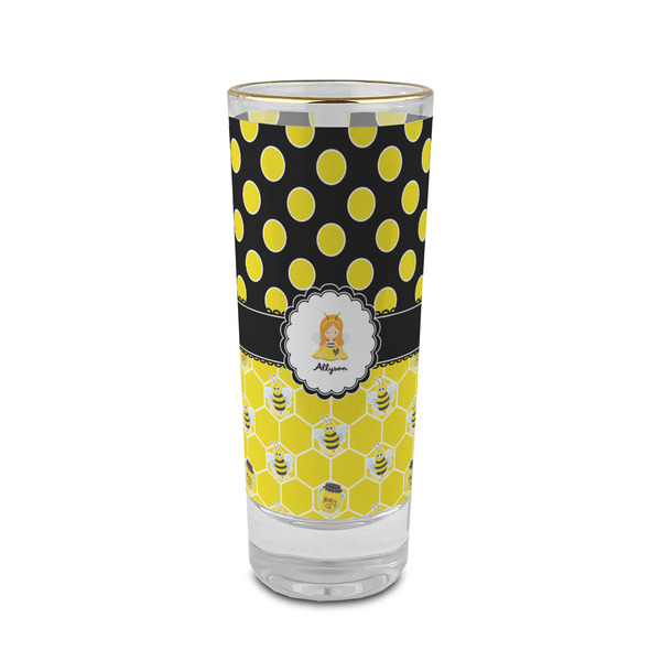 Custom Honeycomb, Bees & Polka Dots 2 oz Shot Glass -  Glass with Gold Rim - Single (Personalized)