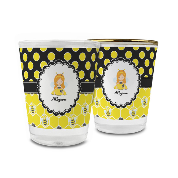 Custom Honeycomb, Bees & Polka Dots Glass Shot Glass - 1.5 oz (Personalized)