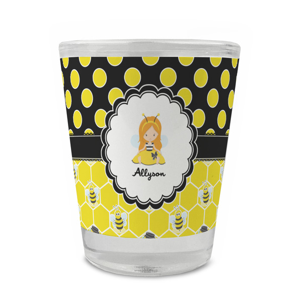 Custom Honeycomb, Bees & Polka Dots Glass Shot Glass - 1.5 oz - Single (Personalized)