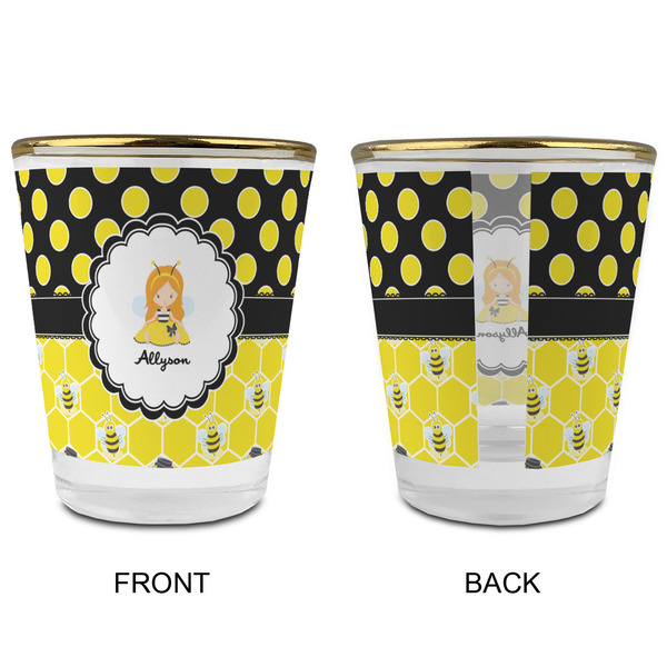 Honeycomb, Bees & Polka Dots Glass Shot Glass - with gold rim - APPROVAL