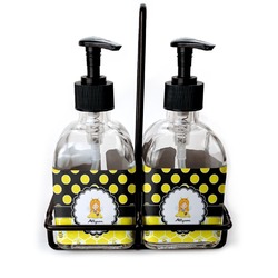 Honeycomb, Bees & Polka Dots Glass Soap & Lotion Bottle Set (Personalized)