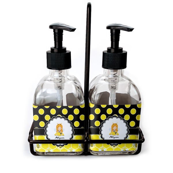 Custom Honeycomb, Bees & Polka Dots Glass Soap & Lotion Bottles (Personalized)
