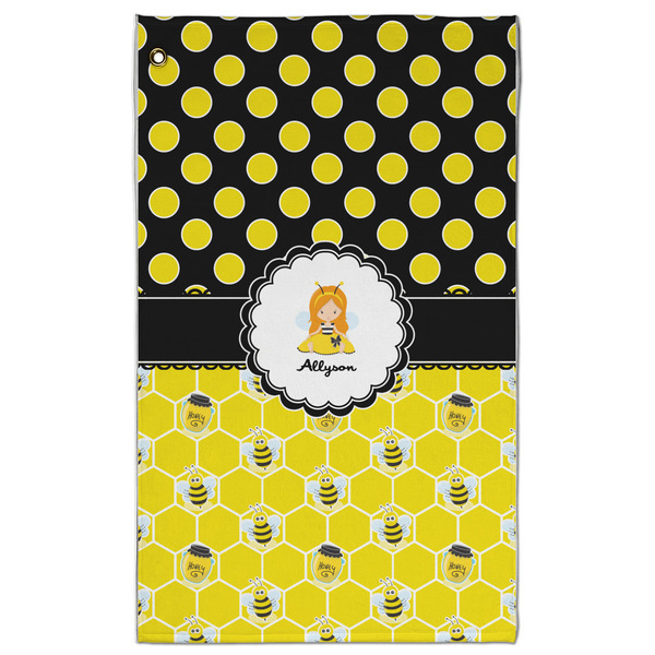 Custom Honeycomb, Bees & Polka Dots Golf Towel - Poly-Cotton Blend w/ Name or Text