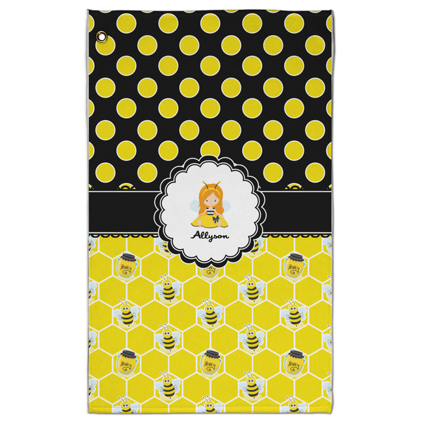 Custom Honeycomb, Bees & Polka Dots Golf Towel - Poly-Cotton Blend - Large w/ Name or Text