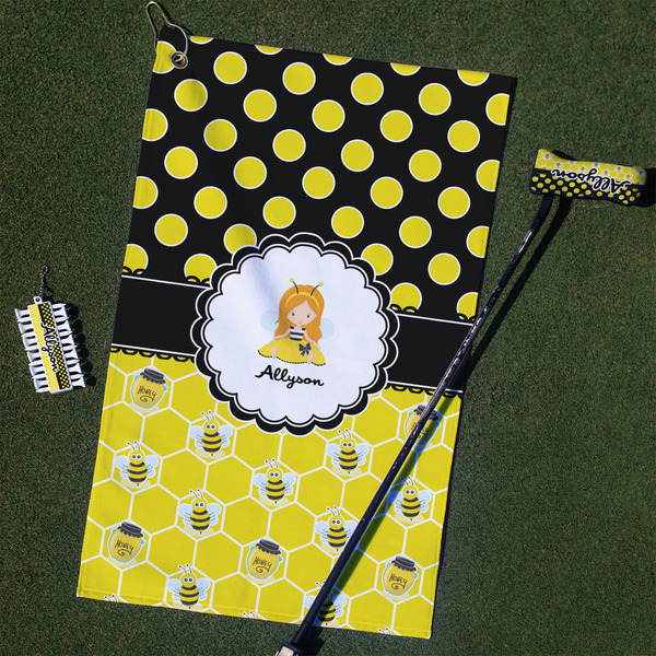 Custom Honeycomb, Bees & Polka Dots Golf Towel Gift Set (Personalized)