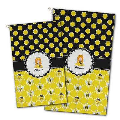 Honeycomb, Bees & Polka Dots Golf Towel - Poly-Cotton Blend w/ Name or Text