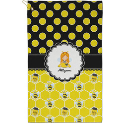 Honeycomb, Bees & Polka Dots Golf Towel - Poly-Cotton Blend - Small w/ Name or Text