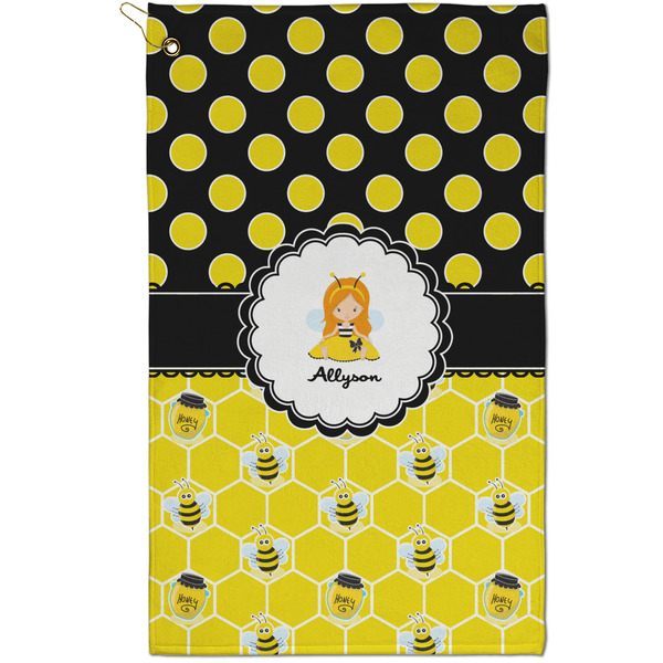 Custom Honeycomb, Bees & Polka Dots Golf Towel - Poly-Cotton Blend - Small w/ Name or Text