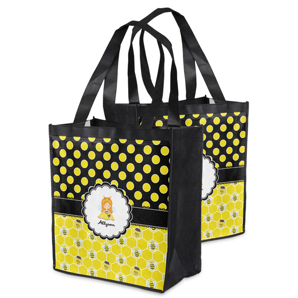 Honeycomb, Bees & Polka Dots Grocery Bag - MAIN