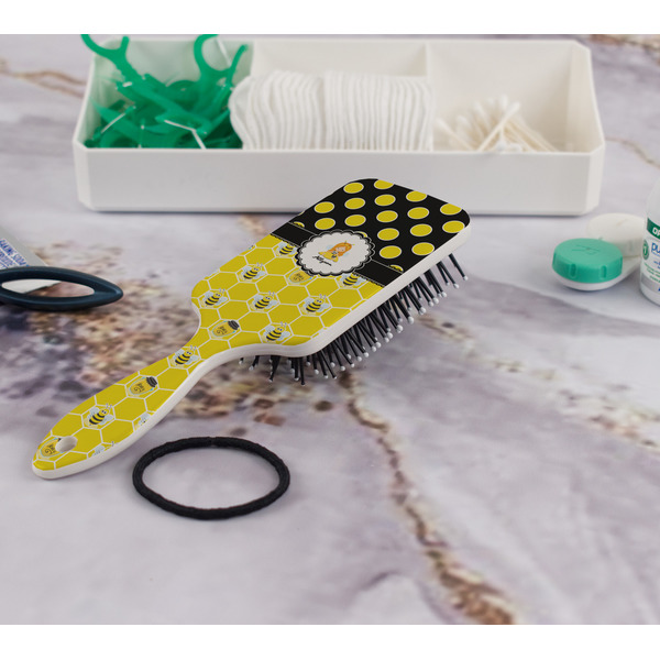 Honeycomb, Bees & Polka Dots Hair Brush - In Bathroom