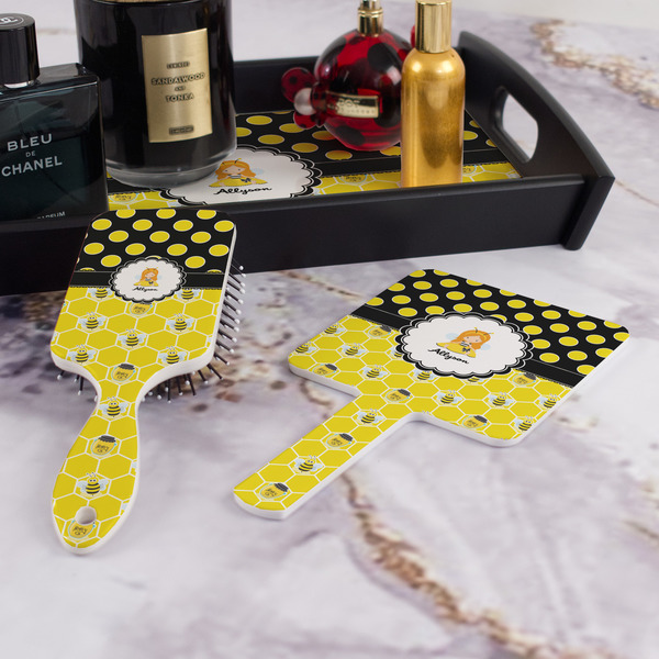 Honeycomb, Bees & Polka Dots Hair Brush and Hand Mirror - Bathroom Scene