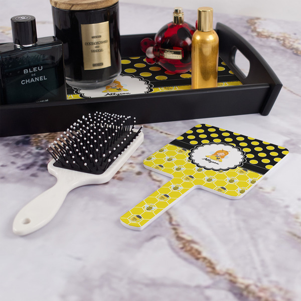 Honeycomb, Bees & Polka Dots Hand Mirror - With Hair Brush