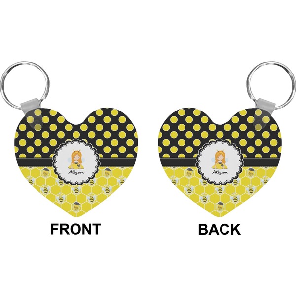 Honeycomb, Bees & Polka Dots Heart Keychain (Front + Back)