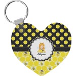 Honeycomb, Bees & Polka Dots Heart Plastic Keychain w/ Name or Text