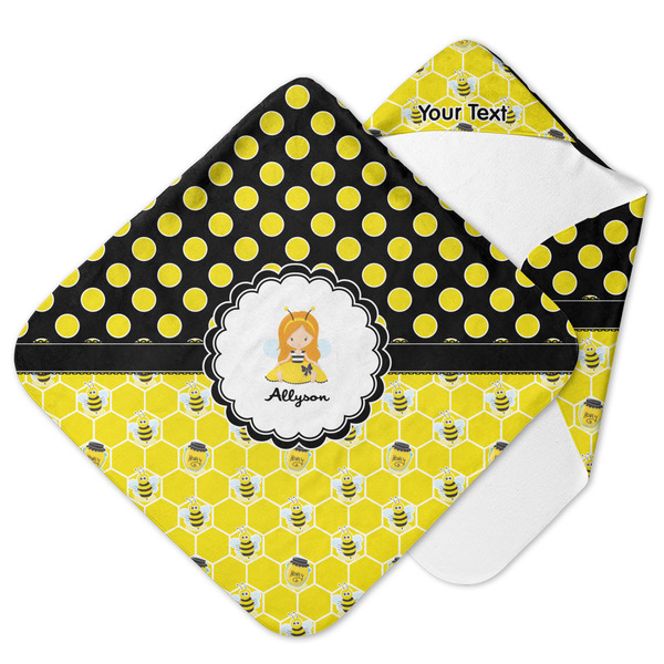Custom Honeycomb, Bees & Polka Dots Hooded Baby Towel (Personalized)