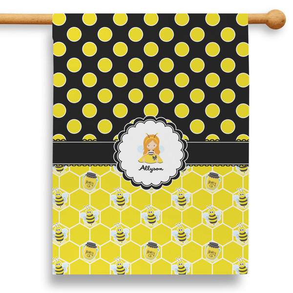 Custom Honeycomb, Bees & Polka Dots 28" House Flag - Single Sided (Personalized)