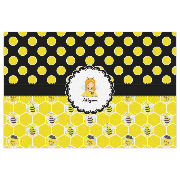 Honeycomb, Bees & Polka Dots Indoor / Outdoor Rug - 4'x6' - Front Flat
