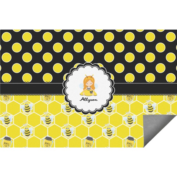 Custom Honeycomb, Bees & Polka Dots Indoor / Outdoor Rug - 6'x8' w/ Name or Text