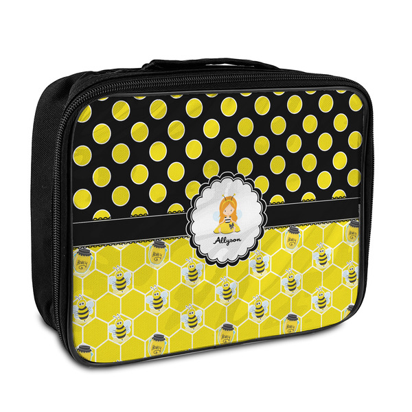 Custom Honeycomb, Bees & Polka Dots Insulated Lunch Bag (Personalized)