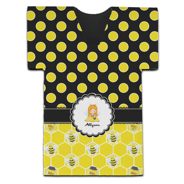 Honeycomb, Bees & Polka Dots Jersey Bottle Cooler - Set of 4 - FRONT (flat)