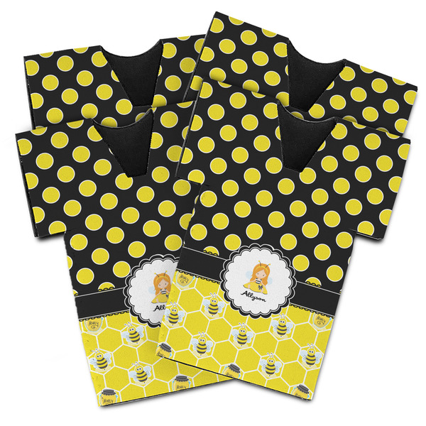 Custom Honeycomb, Bees & Polka Dots Jersey Bottle Cooler - Set of 4 (Personalized)