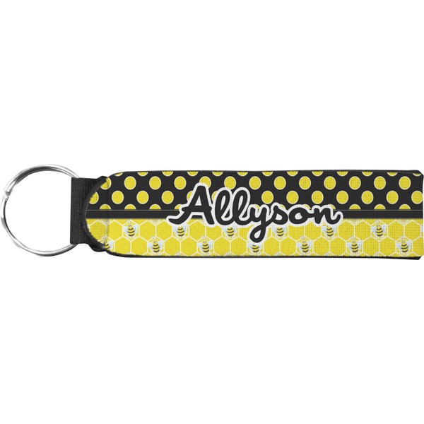 Custom Honeycomb, Bees & Polka Dots Neoprene Keychain Fob (Personalized)