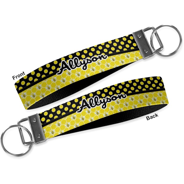 Honeycomb, Bees & Polka Dots Key-chain - Metal and Nylon - Front and Back