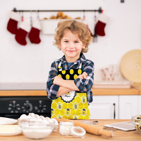 Honeycomb, Bees & Polka Dots Kid's Aprons - Small - Lifestyle