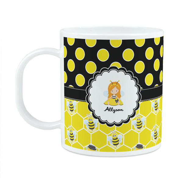 Custom Honeycomb, Bees & Polka Dots Plastic Kids Mug (Personalized)