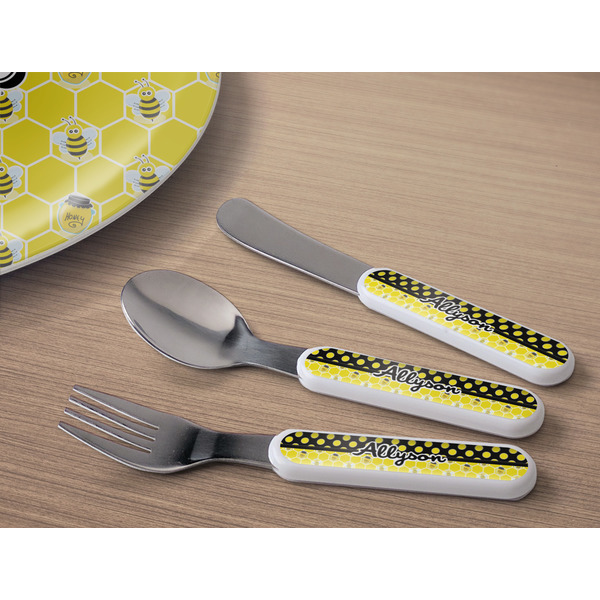 Honeycomb, Bees & Polka Dots Kids Flatware w/ Plate
