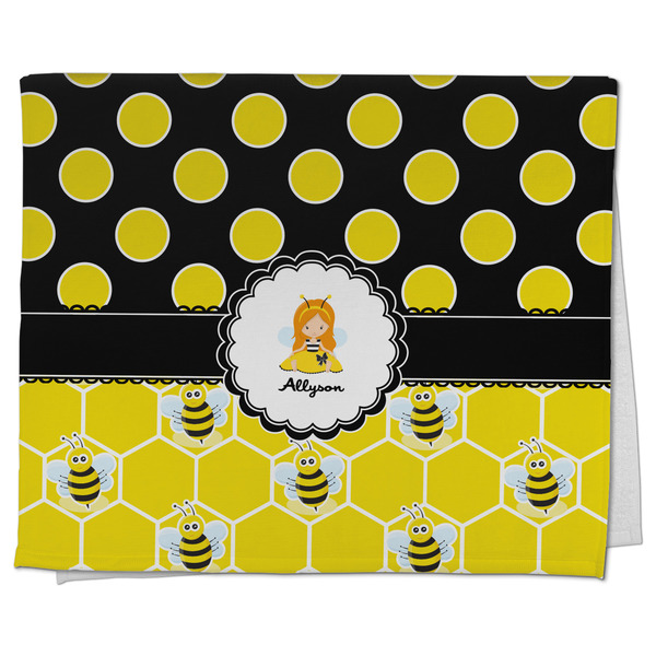 Custom Honeycomb, Bees & Polka Dots Kitchen Towel - Poly Cotton w/ Name or Text