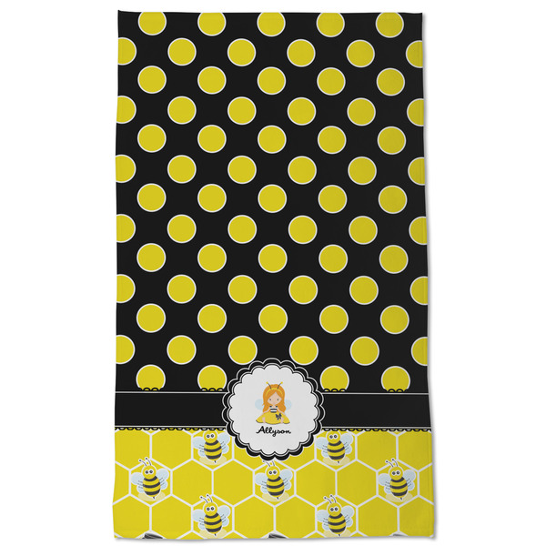 Honeycomb, Bees & Polka Dots Kitchen Towel - Poly Cotton - Full Front