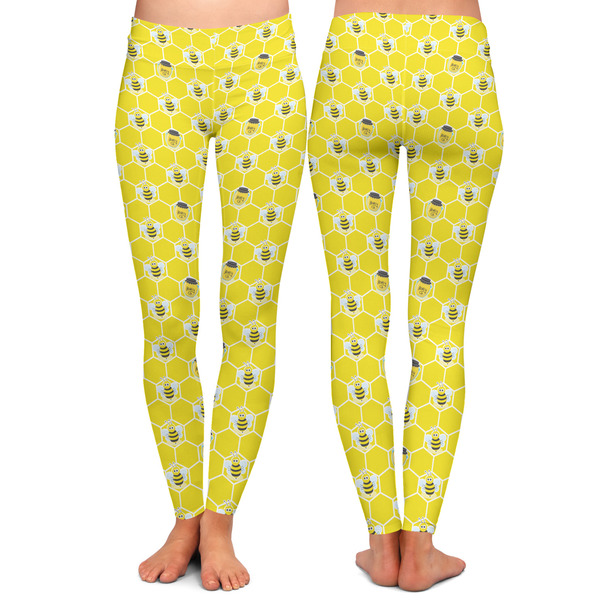 Honeycomb, Bees & Polka Dots Ladies Leggings - Front and Back