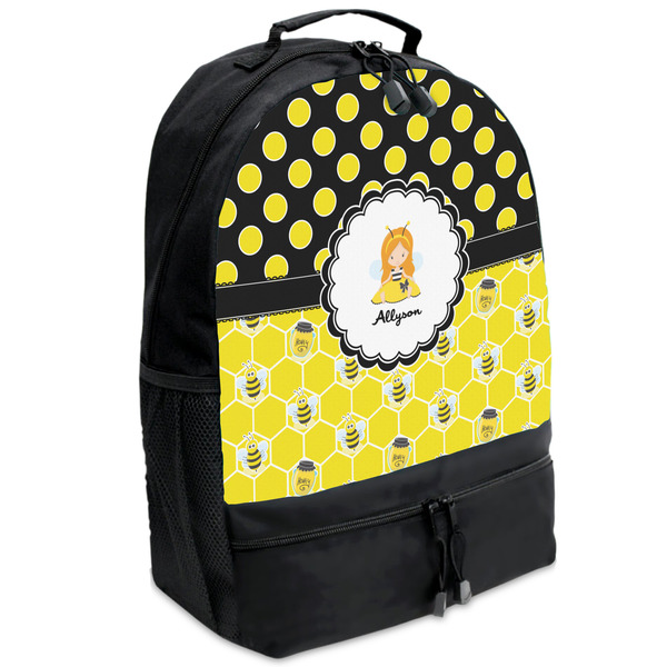 Custom Honeycomb, Bees & Polka Dots Backpacks - Black (Personalized)