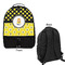 Honeycomb, Bees & Polka Dots Large Backpack - Black - Front & Back View