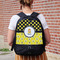 Honeycomb, Bees & Polka Dots Large Backpack - Black - On Back