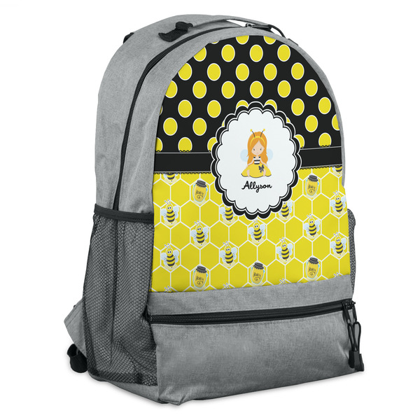 Custom Honeycomb, Bees & Polka Dots Backpack - Grey (Personalized)