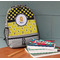 Honeycomb, Bees & Polka Dots Large Backpack - Gray - On Desk