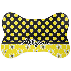 Honeycomb, Bees & Polka Dots Bone Shaped Dog Food Mat (Personalized)